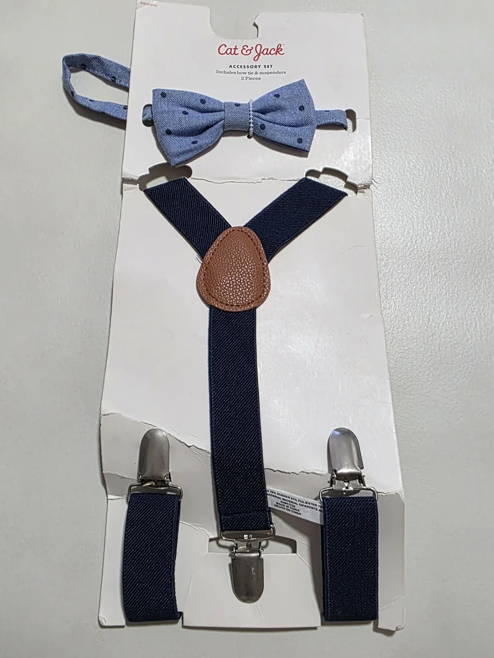 Cat & Jack Navy Suspenders with Light Blue Polka Dot Bow Tie